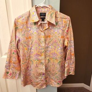 Chaps Classics Women's Large Button Down No Iron Cotton Long Sleeve Shirt